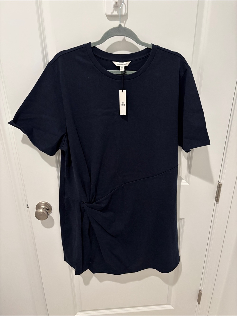 Banana Republic Navy Twist-Detail Short Sleeve Dress